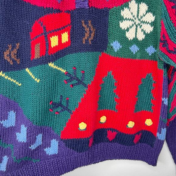 Vintage The Eagle Eye Cottagecore Shetland Cardigan Sweater Patchwork Medium - Picture 3 of 10